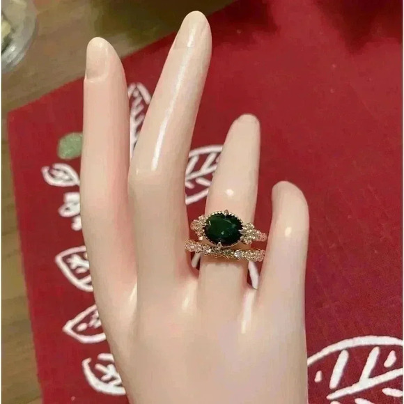 Gorgeous Bridgerton Era Look 18k Gold Over Silver Emerald White Sapphire Set - Picture 4 of 13